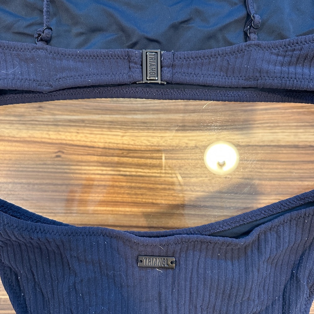 Triangl Ribbed Bikini In Navy - Picture 4 of 6